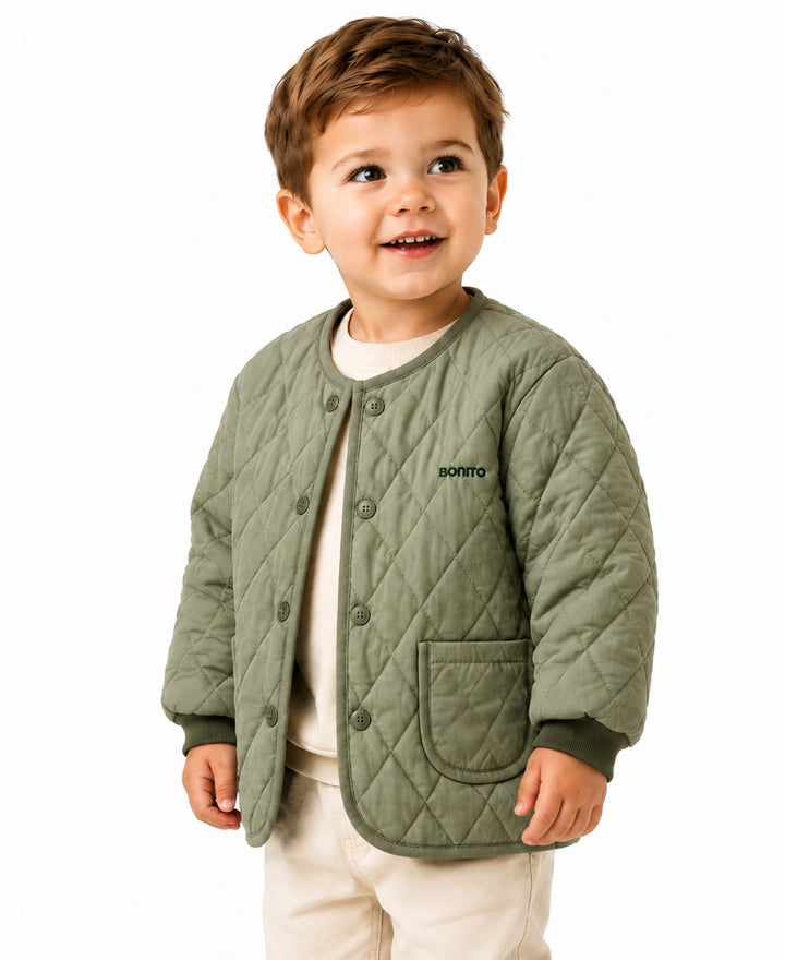 Veste matelassée à motif losanges boutonnée col rond
