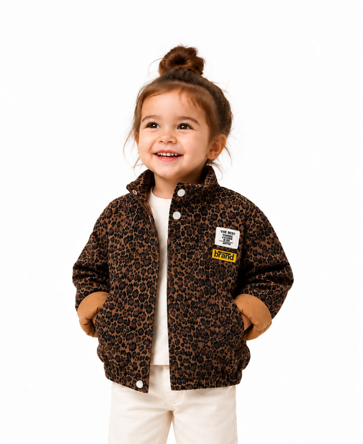 Veste fille imprimé léopard marron zippée