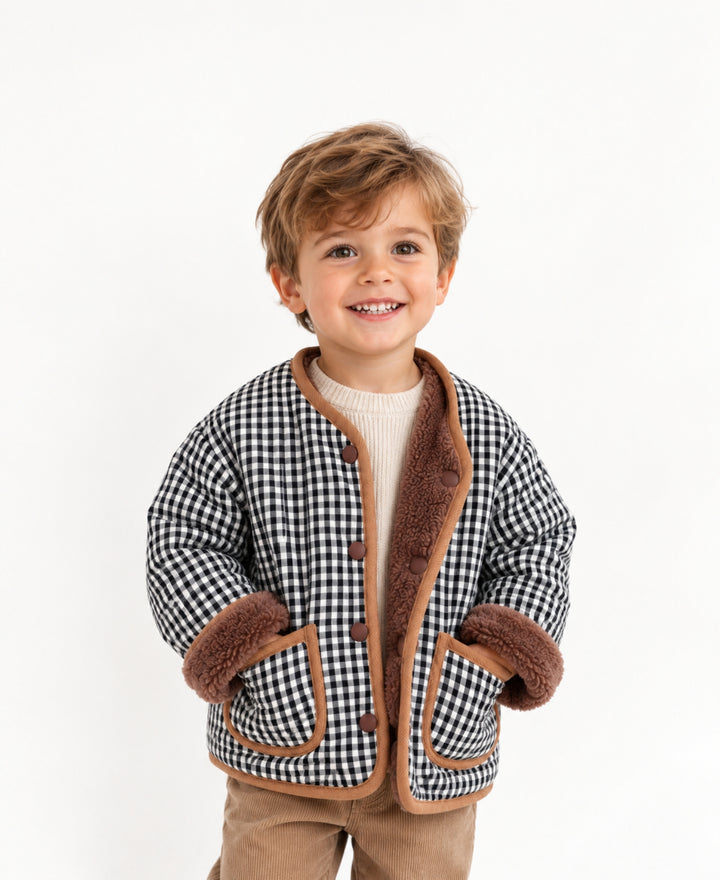 Veste réversible enfant effet laine à carreaux avec poches