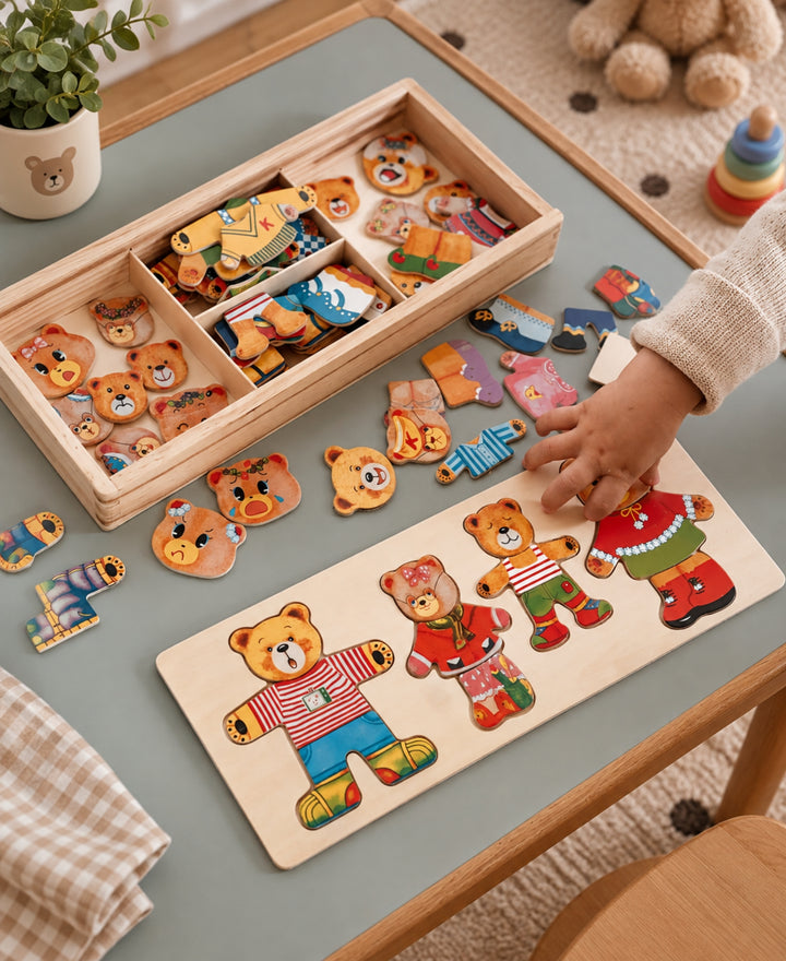 Boris - Puzzle en bois à habiller avec vêtements interchangeables