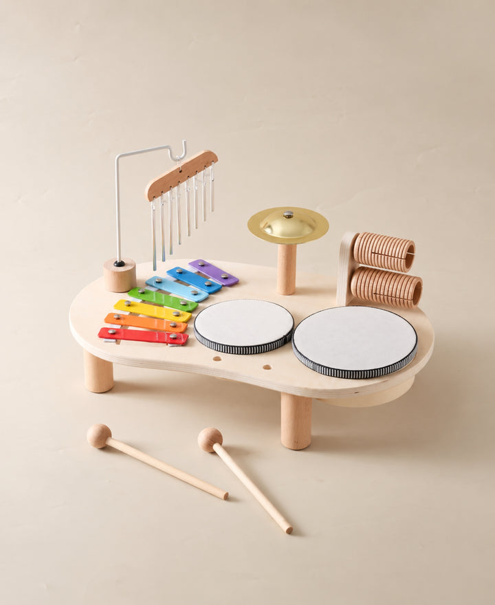 Musika – Table musicale en bois avec xylophone, tambours et cymbales