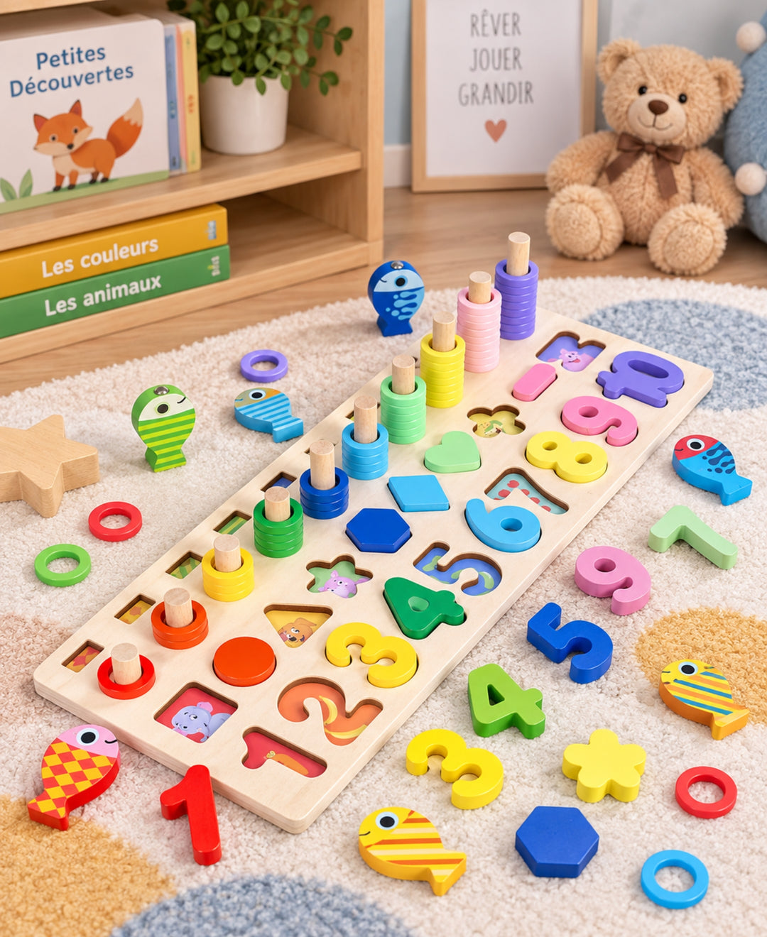 MontessoriBois - Jeu éducatif en bois avec chiffres formes et lettres