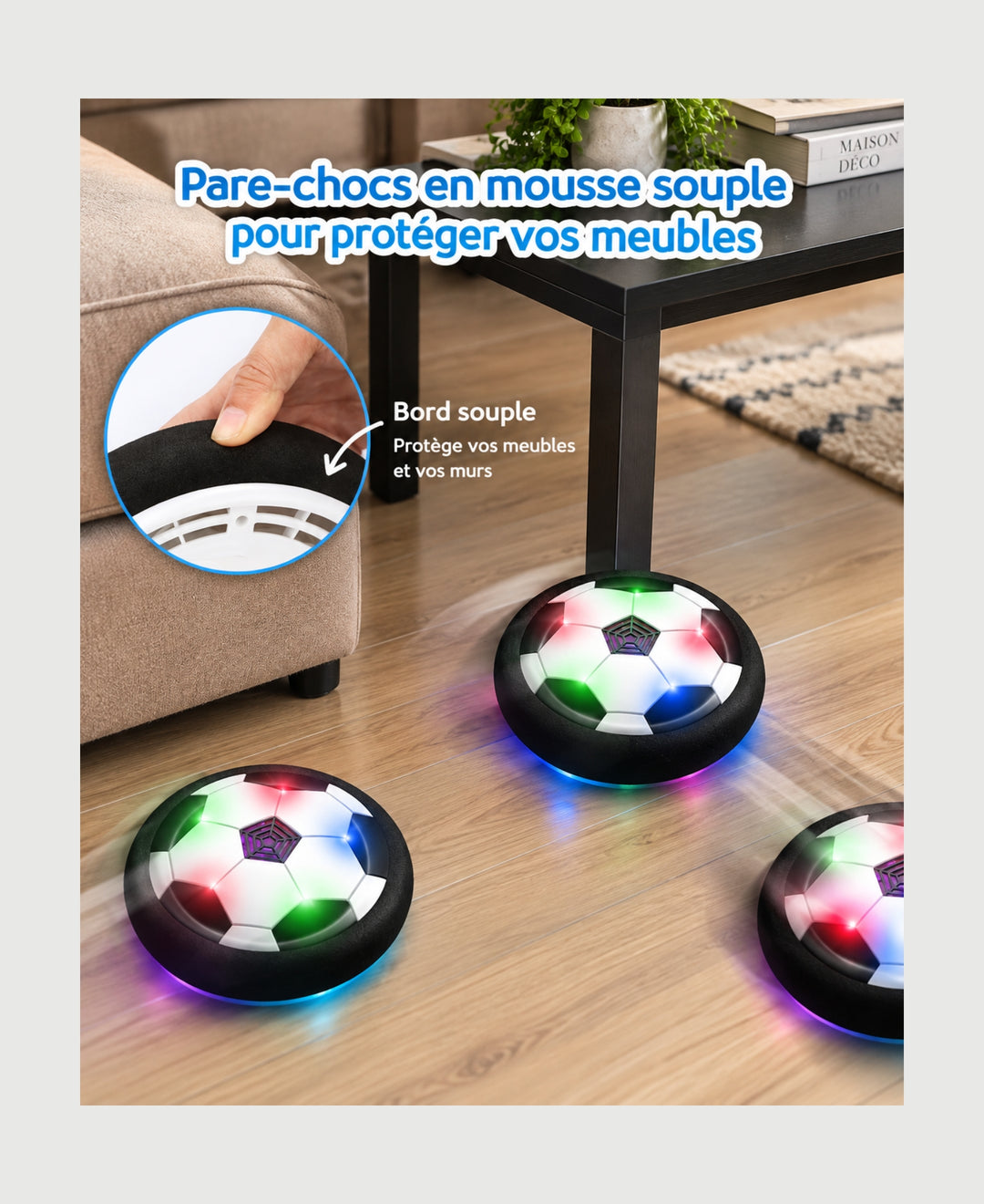 FootGlide - Ballon de football flottant avec LED et musique