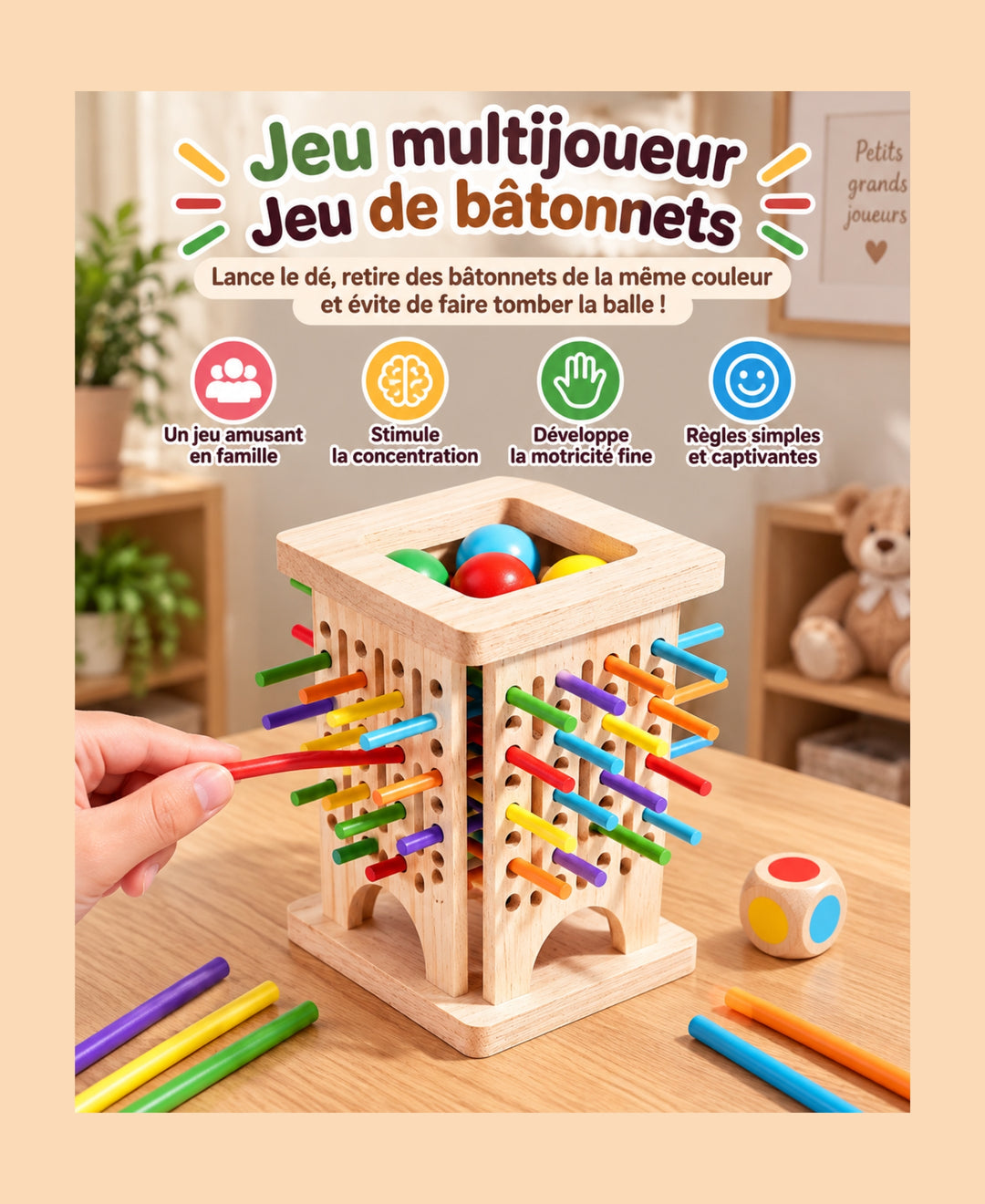 PetitPique – Jeu de bâtonnets en bois éducatif