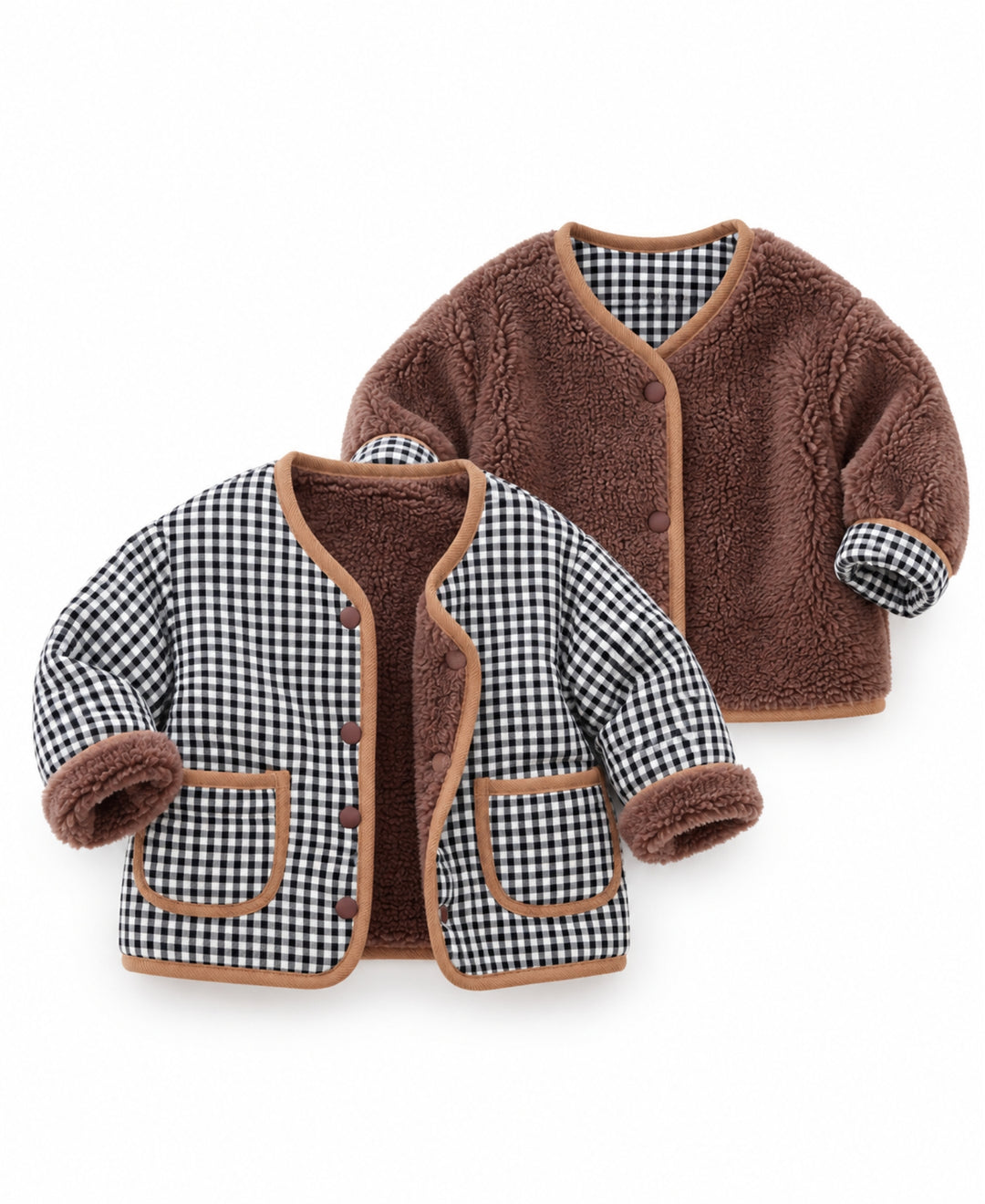 Veste réversible enfant effet laine à carreaux avec poches