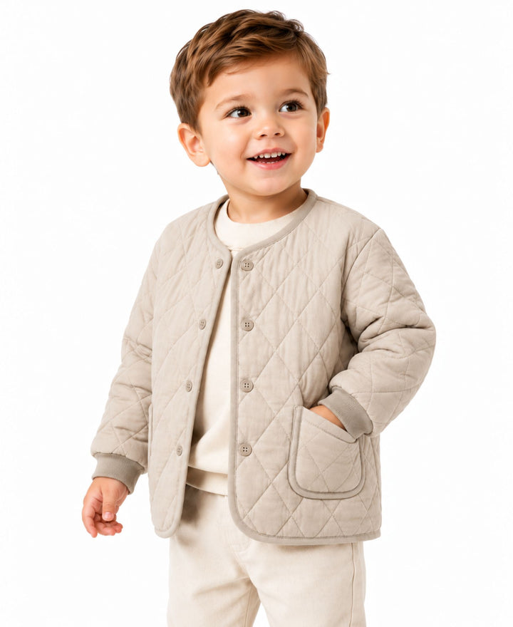 Veste matelassée à motif losanges boutonnée col rond