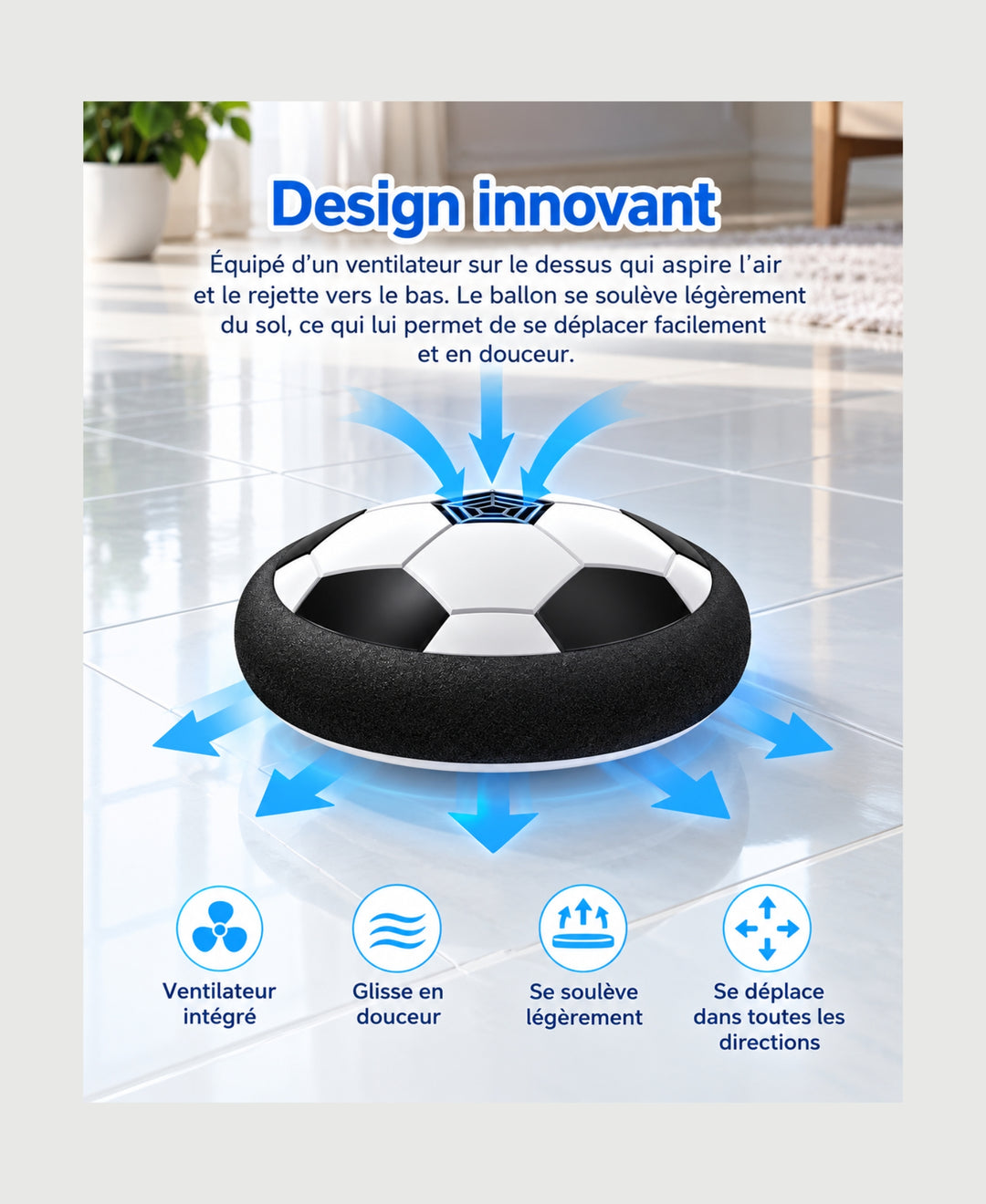 FootGlide - Ballon de football flottant avec LED et musique