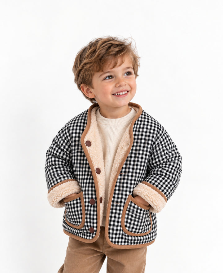 Veste réversible enfant effet laine à carreaux avec poches