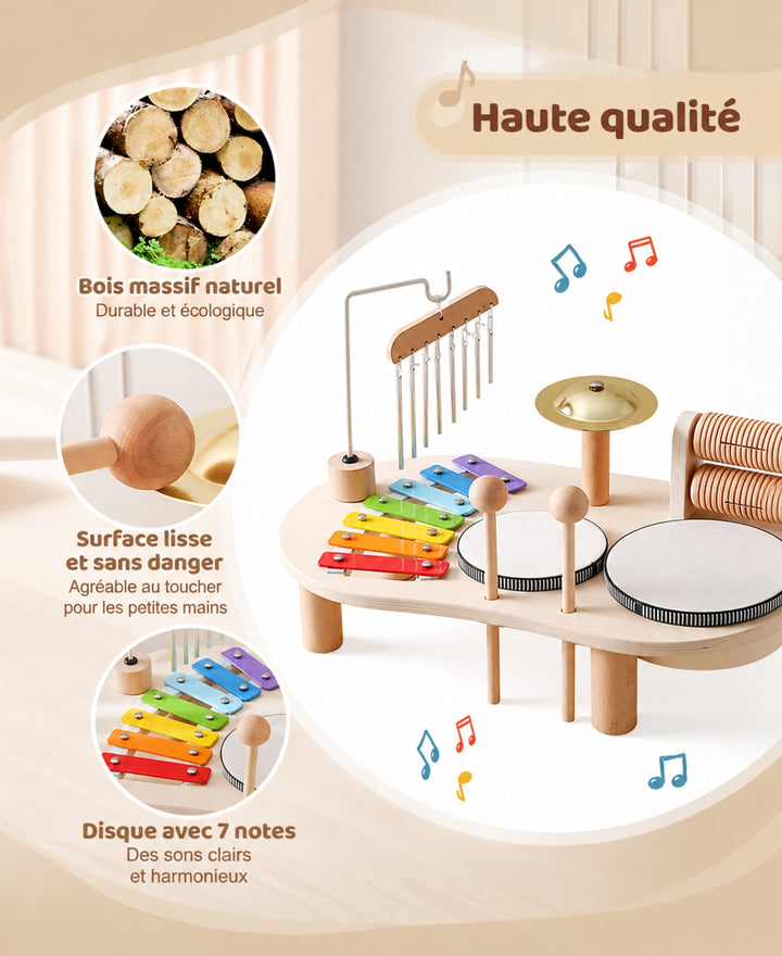Musika – Table musicale en bois avec xylophone, tambours et cymbales