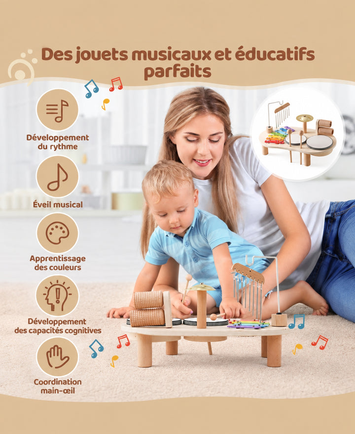 Musika – Table musicale en bois avec xylophone, tambours et cymbales