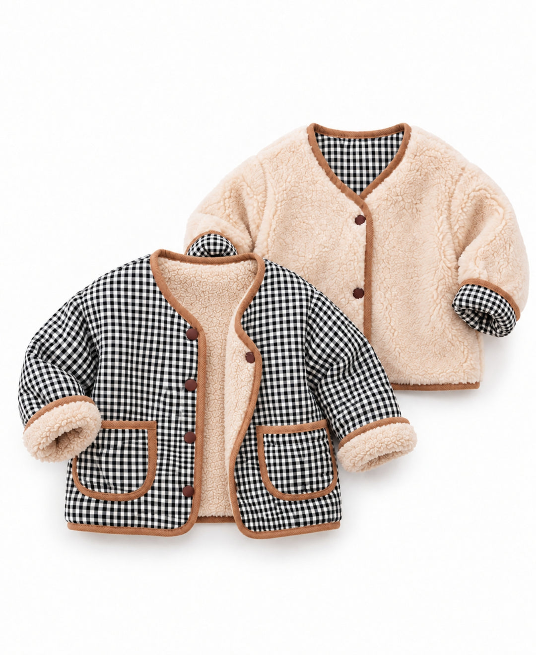Veste réversible enfant effet laine à carreaux avec poches