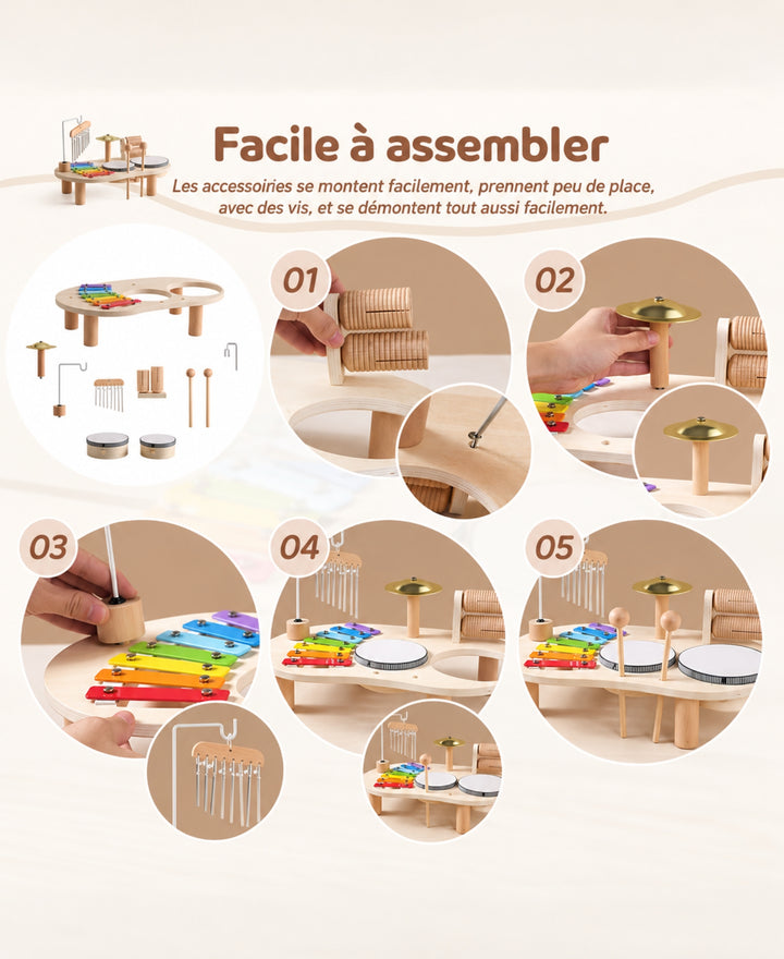 Musika – Table musicale en bois avec xylophone, tambours et cymbales