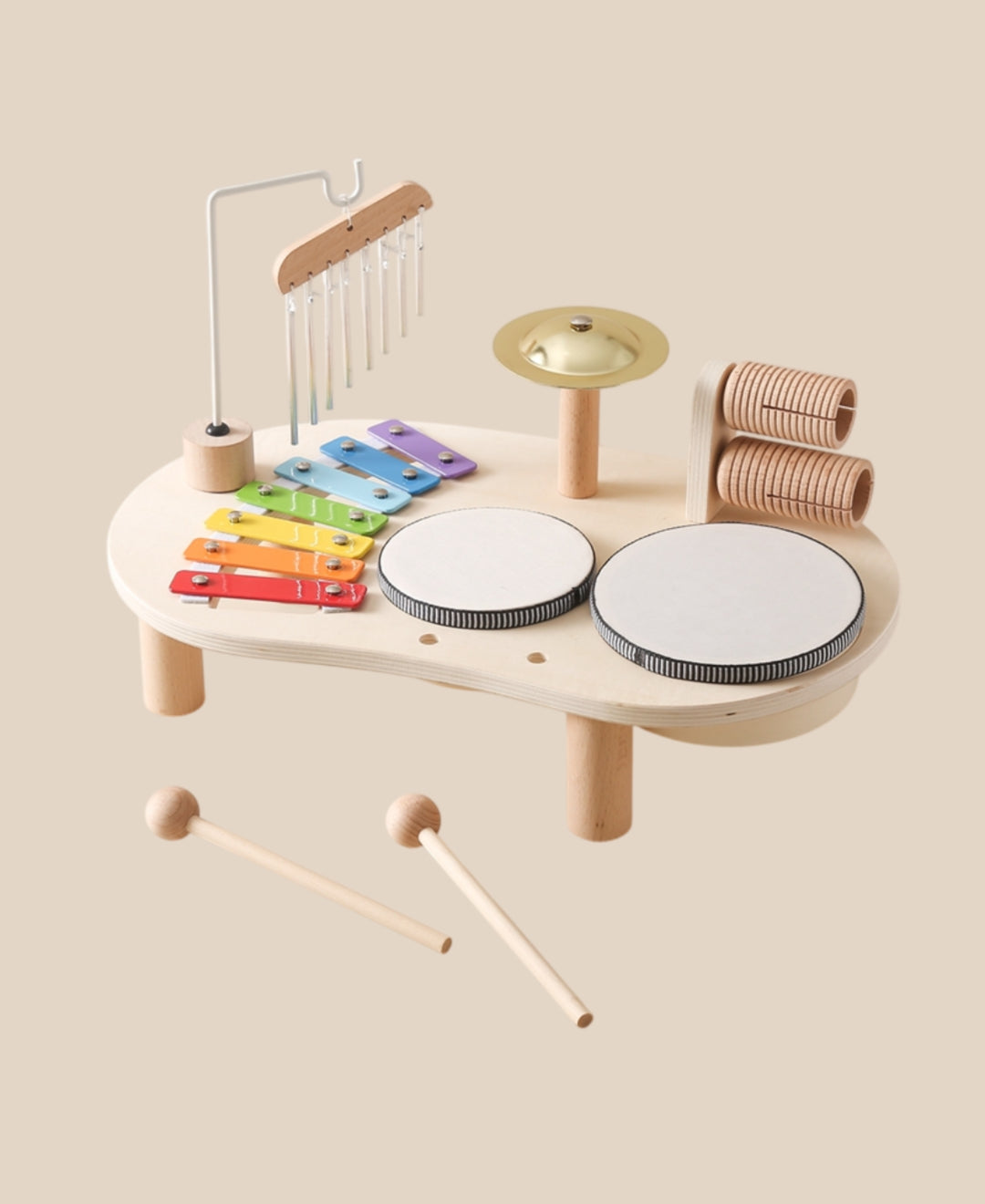 Musika – Table musicale en bois avec xylophone, tambours et cymbales