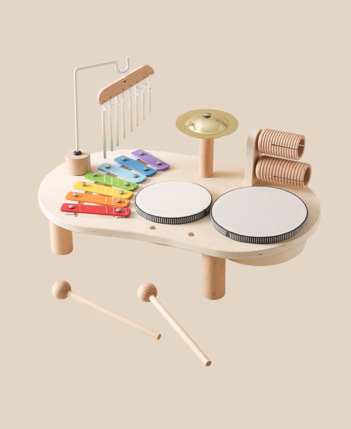 Musika – Table musicale en bois avec xylophone, tambours et cymbales