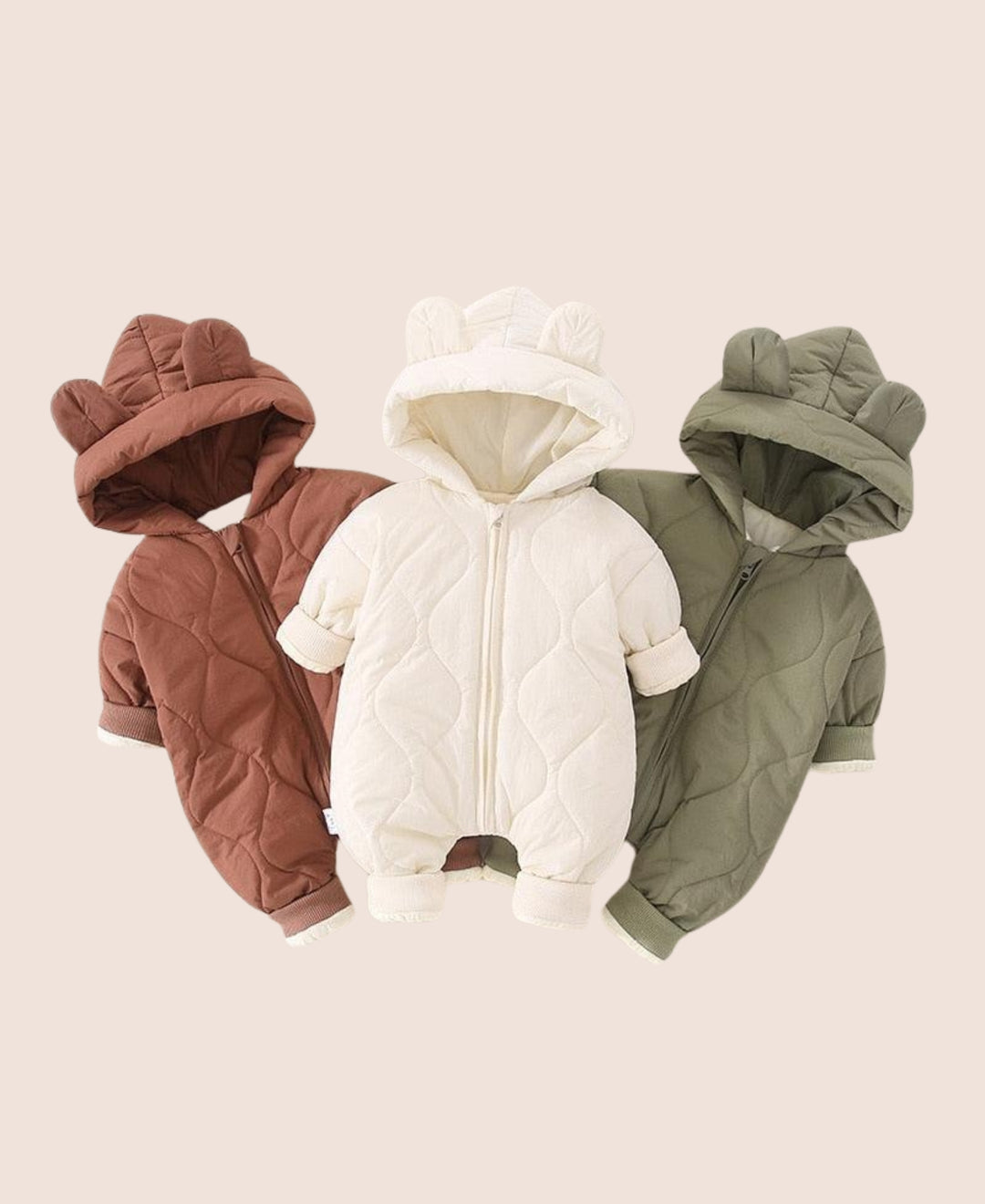 Grenouillère bébé ours à capuche oreilles matelassée zippée