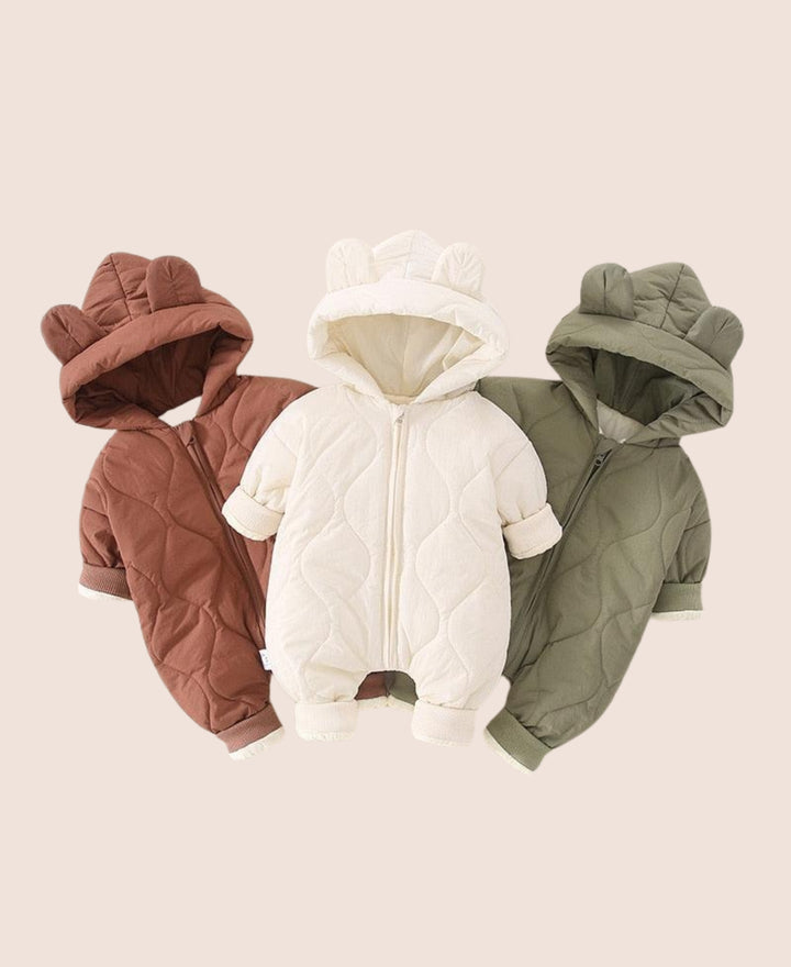Grenouillère bébé ours à capuche oreilles matelassée zippée