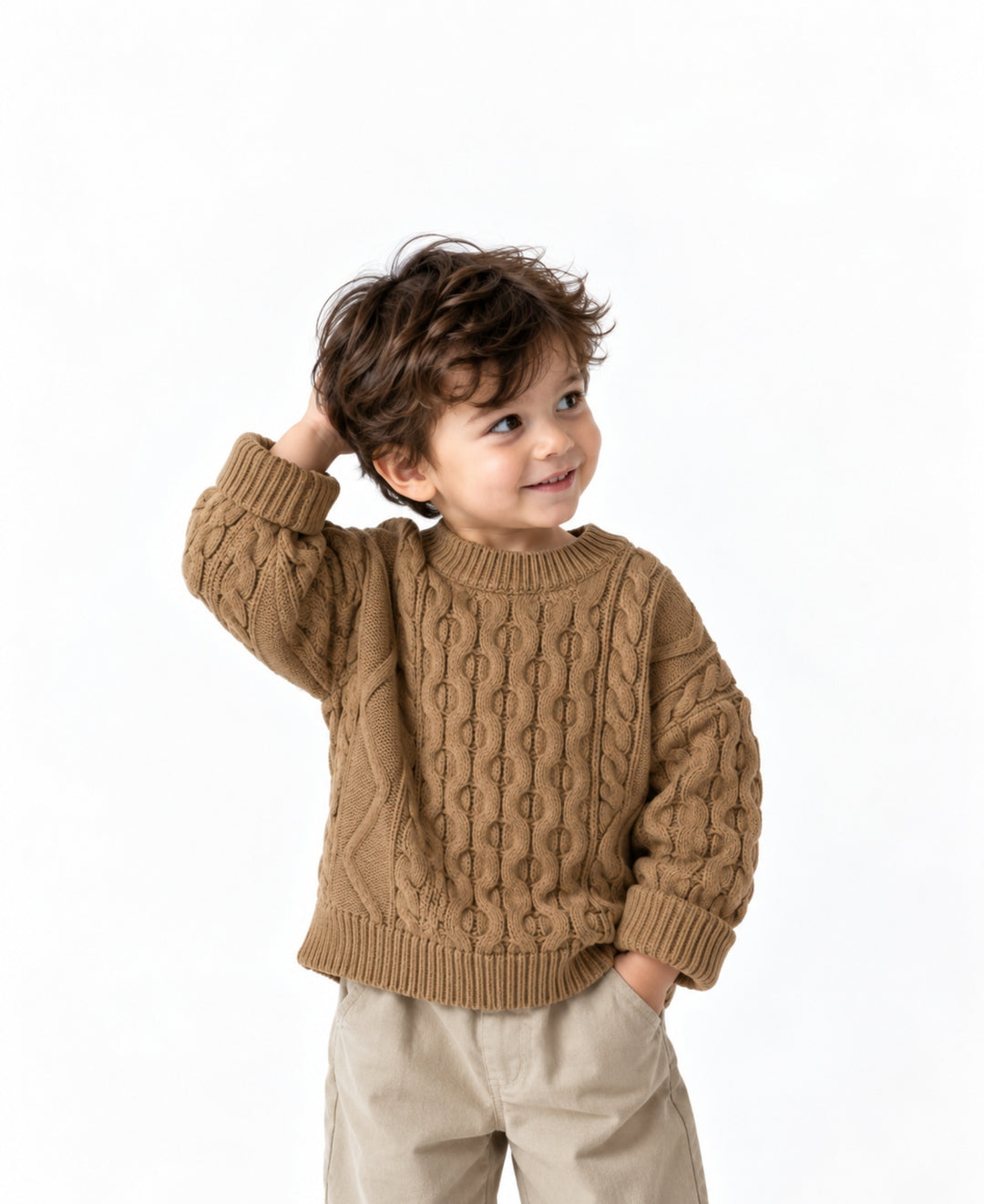 Pull enfant torsadé col rond manches longues style décontracté