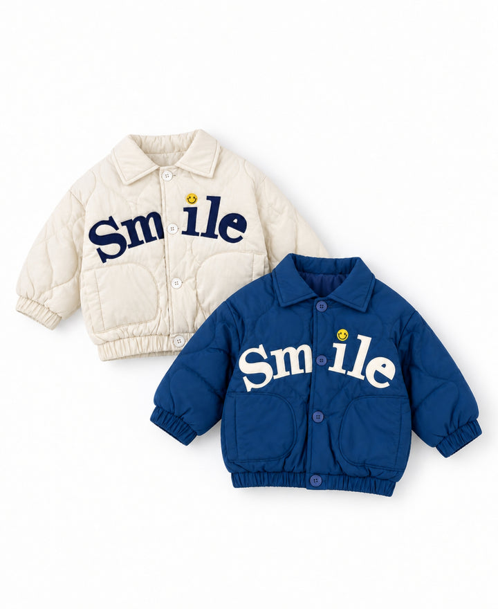 Veste bébé enfant matelassée col chemise poches motif Smile