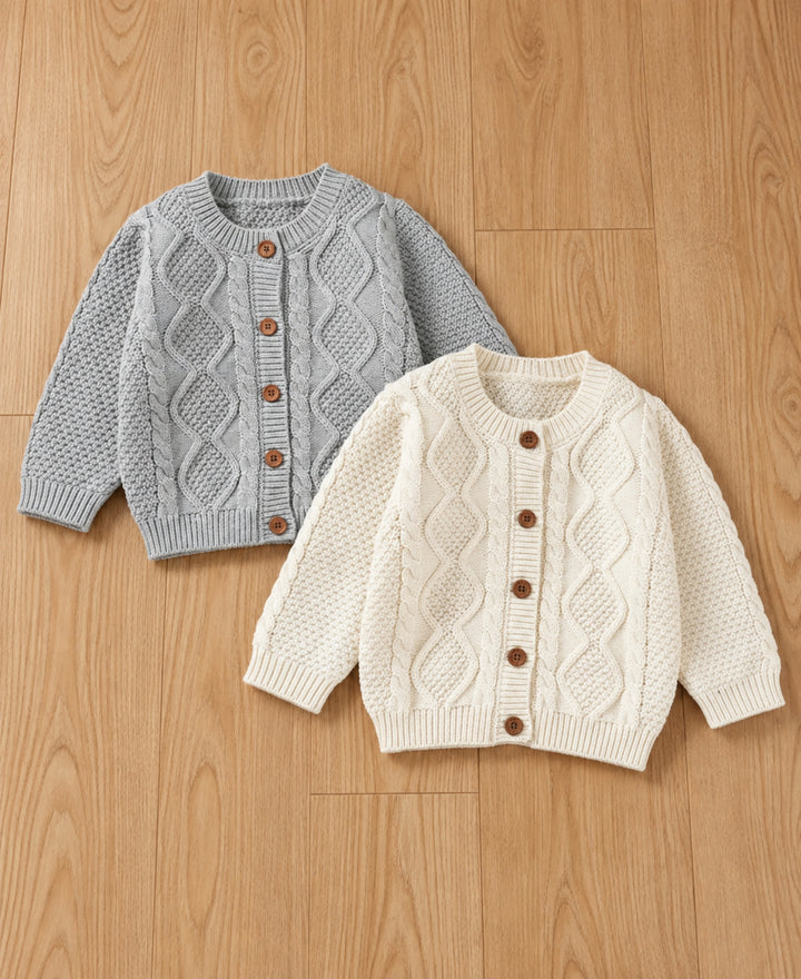 Gilet enfant tricot torsadé col rond boutons