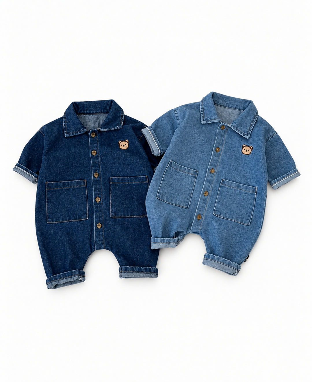 Combinaison bébé en jean à manches courtes avec poches