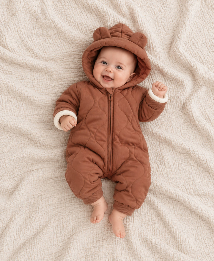 Grenouillère bébé ours à capuche oreilles matelassée zippée