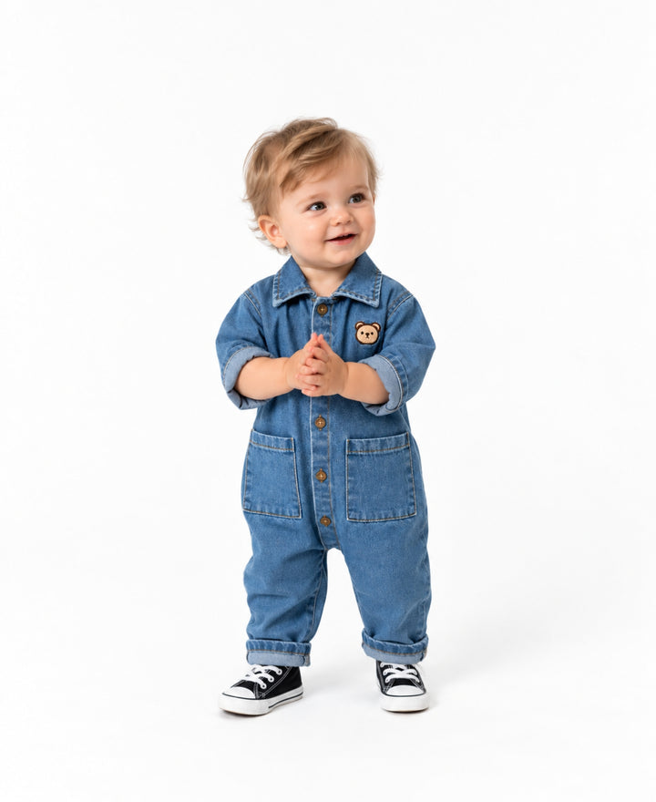 Combinaison bébé en jean à manches courtes avec poches