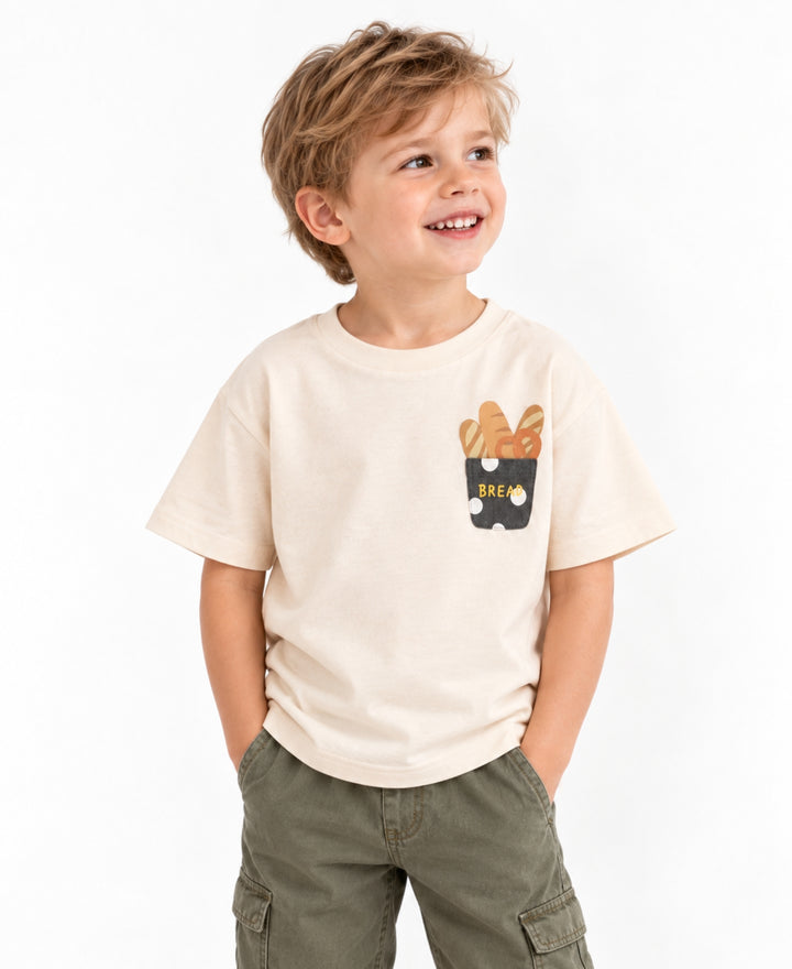 T-shirt enfant imprimé café pain frites manches courtes col rond