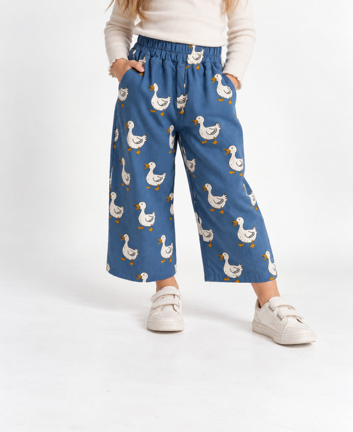 Pantalon enfant large imprimé oies taille élastique poches