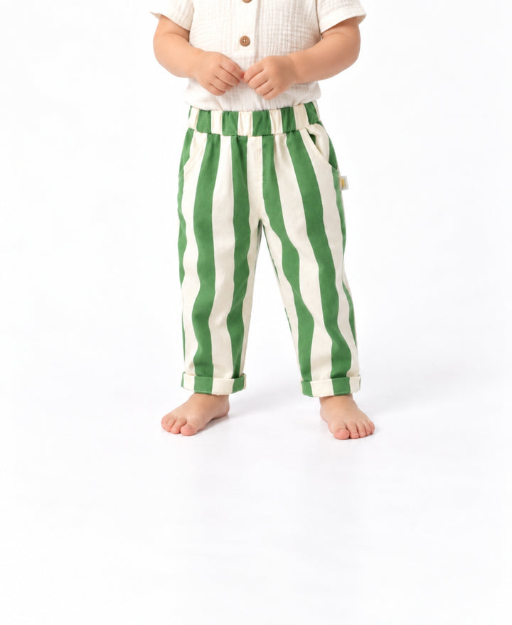Pantalon bébé rayé taille élastique coupe droite poches