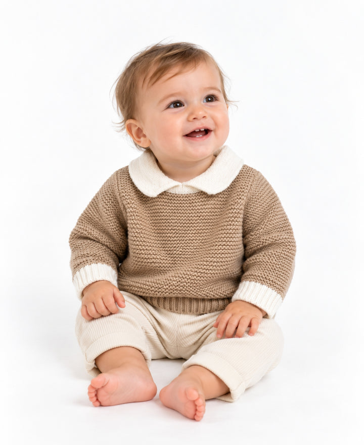 Pull enfant tricot col Claudine manches longues maille texturée