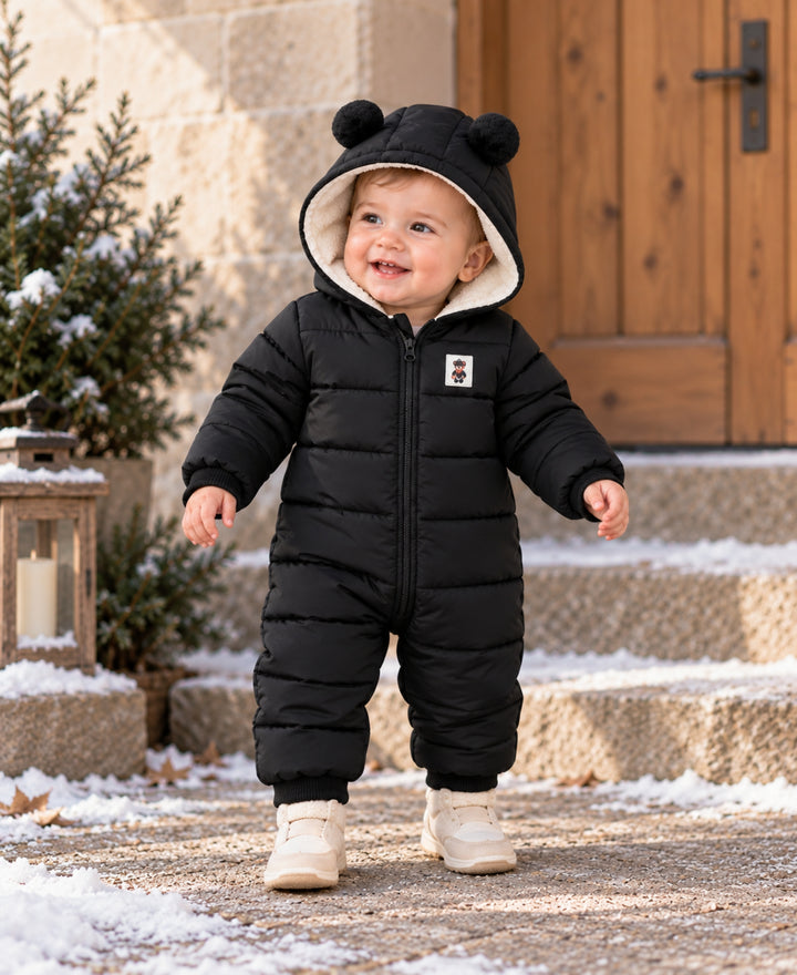 Combinaison bébé matelassée à capuche oreilles ours zippée