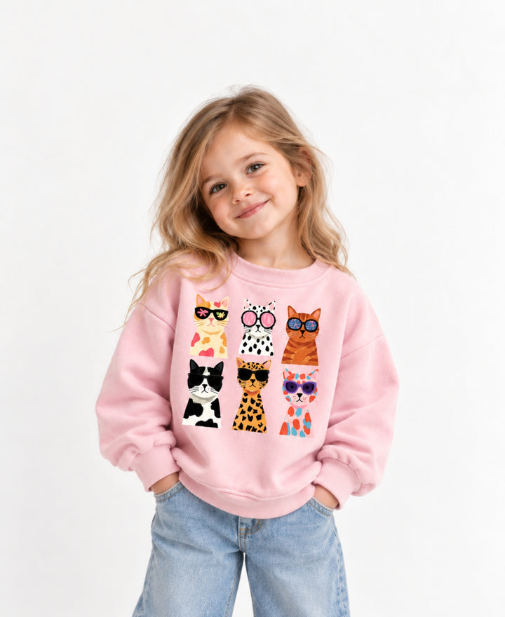 Sweatshirt fille imprimé chats colorés manches longues