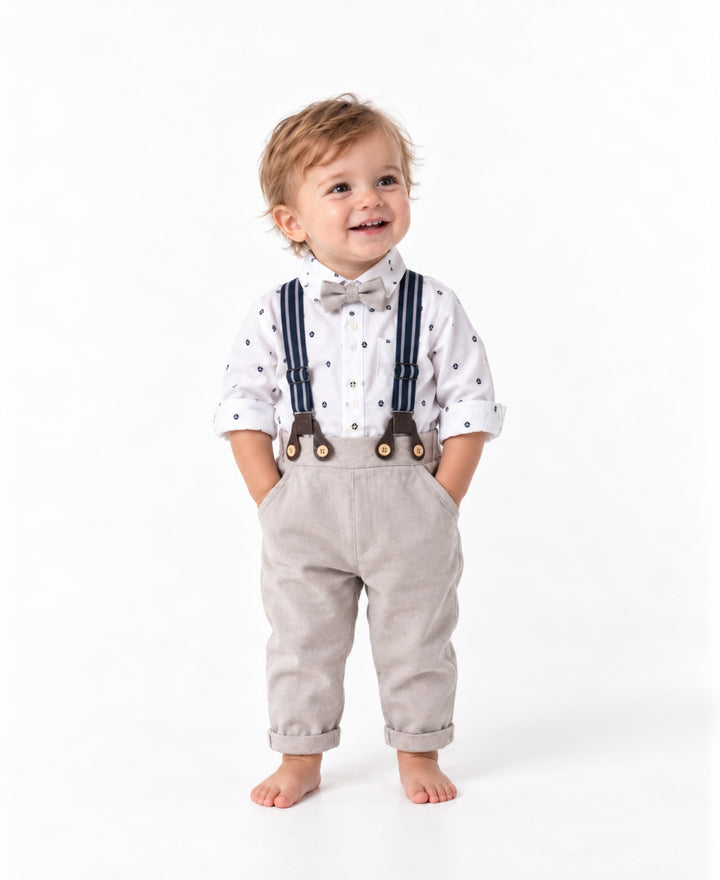 Ensemble bébé chemise pantalon bretelles nœud papillon