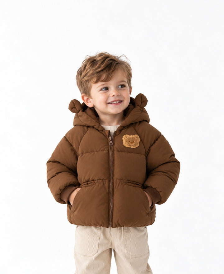 Doudoune bébé enfant à capuche oreilles motif ours zippée