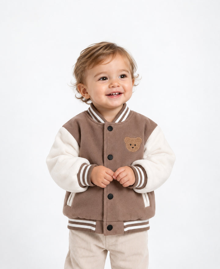 Veste bébé style sportif motif ours à boutons pression