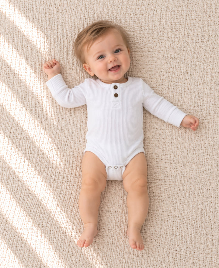 Body bébé en tissu côtelé manches longues à boutons-pression