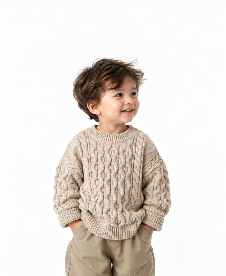 Pull enfant torsadé col rond manches longues style décontracté