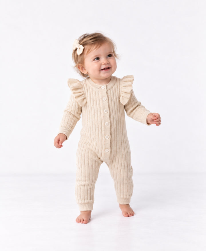 Combinaison bébé tricot côtelé à volants