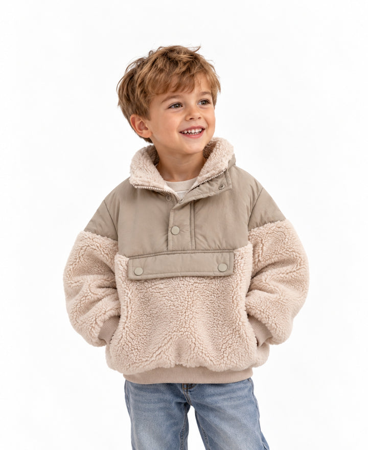 Pull bébé chaud effet duveteux à col montant et boutons