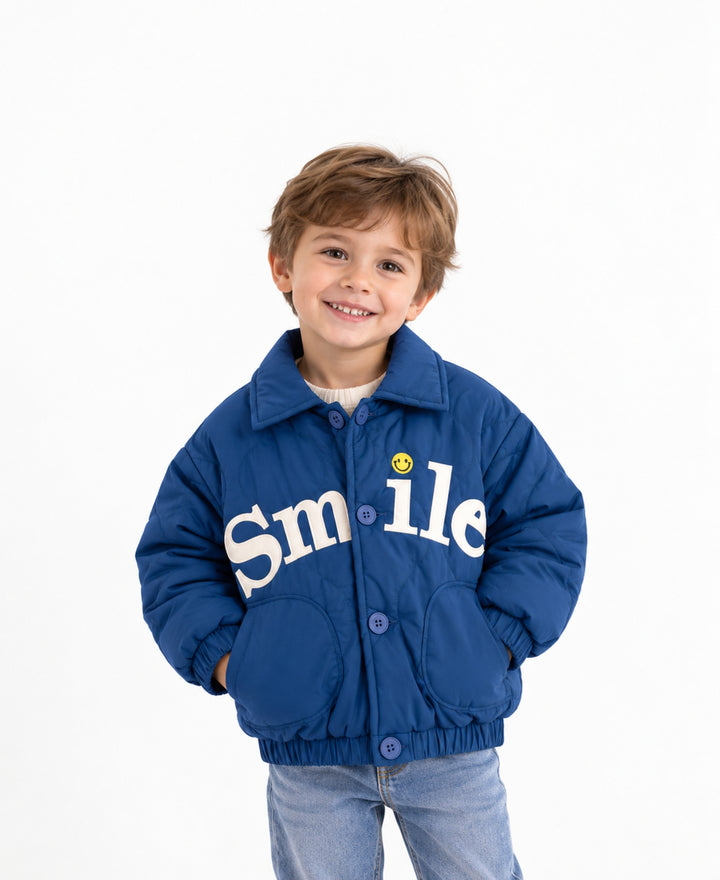 Veste bébé enfant matelassée col chemise poches motif Smile