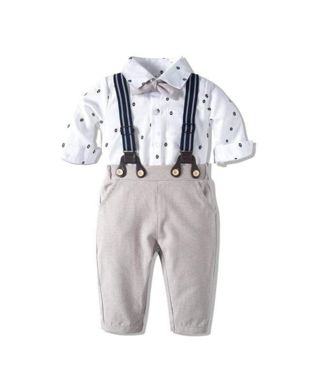 Ensemble bébé chemise pantalon bretelles nœud papillon