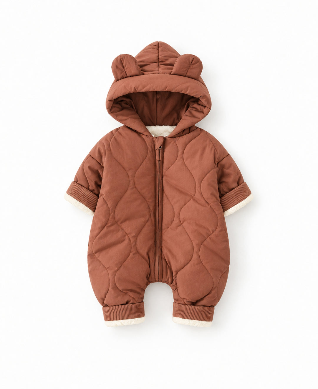 Grenouillère bébé ours à capuche oreilles matelassée zippée