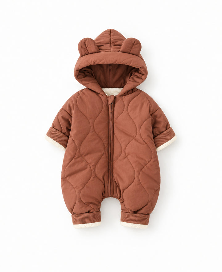 Grenouillère bébé ours à capuche oreilles matelassée zippée