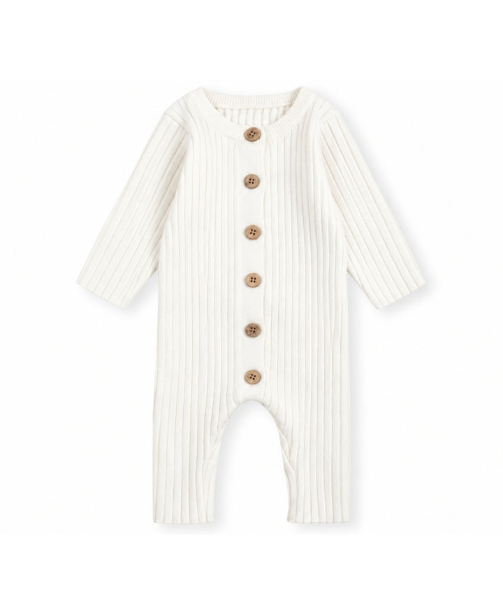 Grenouillère bébé tricot côtelé à manches longues avec boutons