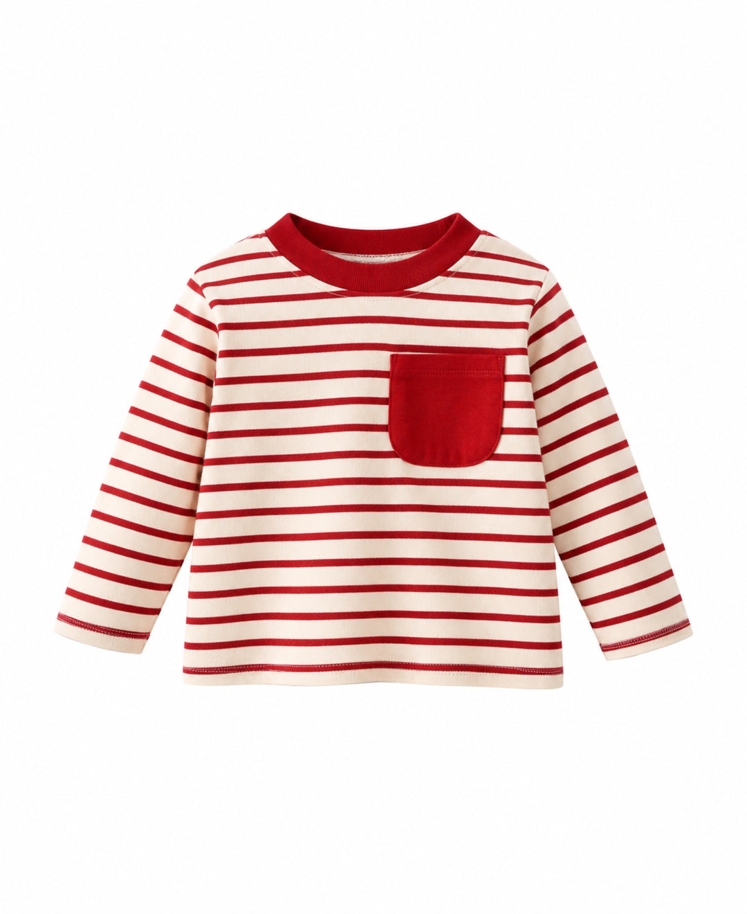 T-shirt enfant rayé manches longues poche poitrine col rond