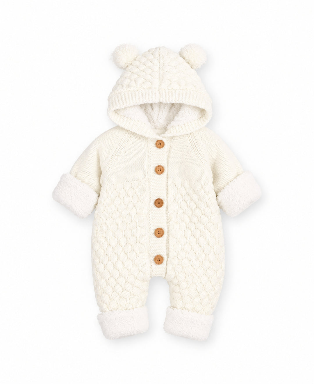 Combinaison bébé tricot à capuche oreilles et boutons