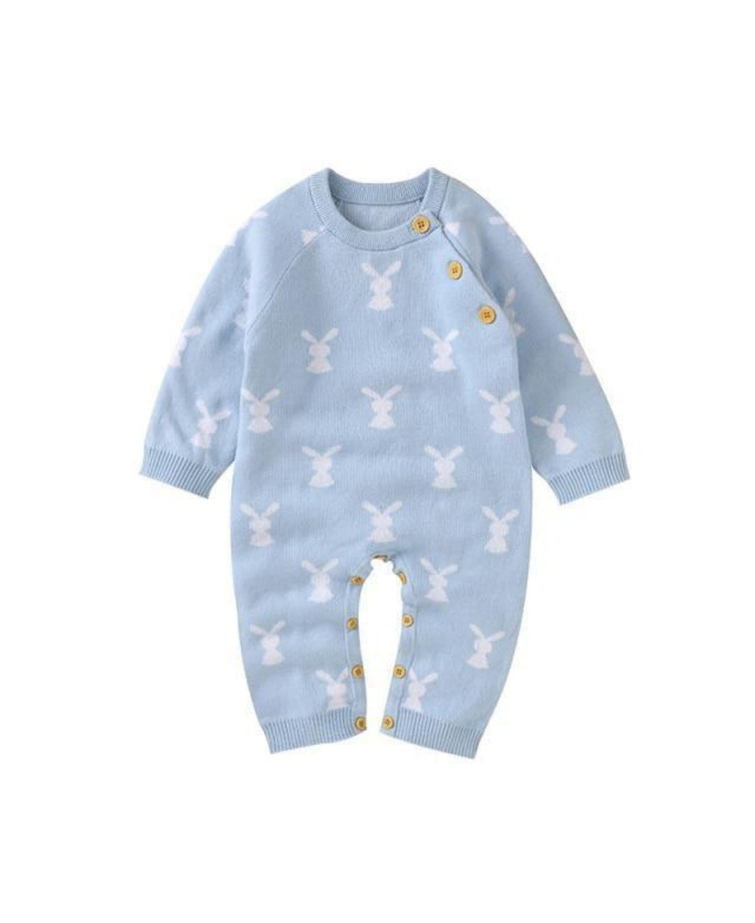 Grenouillère bébé tricotée motif lapin à manches longues