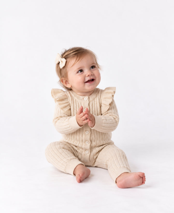 Combinaison bébé tricot côtelé à volants