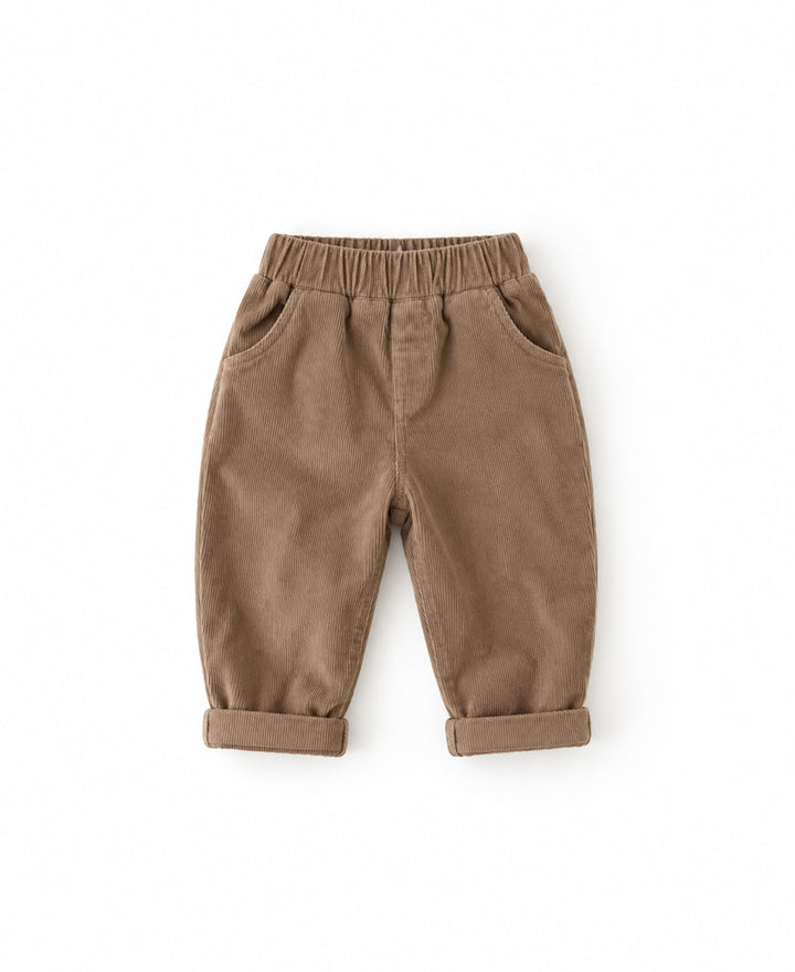 Pantalon enfant en velours côtelé taille élastique poches coupe droite