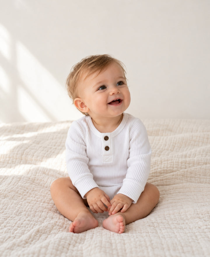 Body bébé en tissu côtelé manches longues à boutons-pression